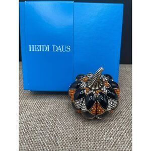NEW HEIDI DAUS "HARLEQUIN PUMPKIN" CRYSTAL AND ENAMEL PIN LARGE SIZE